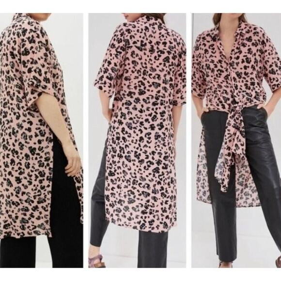 Maeve By Anthropologie Rita Blouse Tunic Leopard Print Pink Black Size Small - Picture 2 of 11